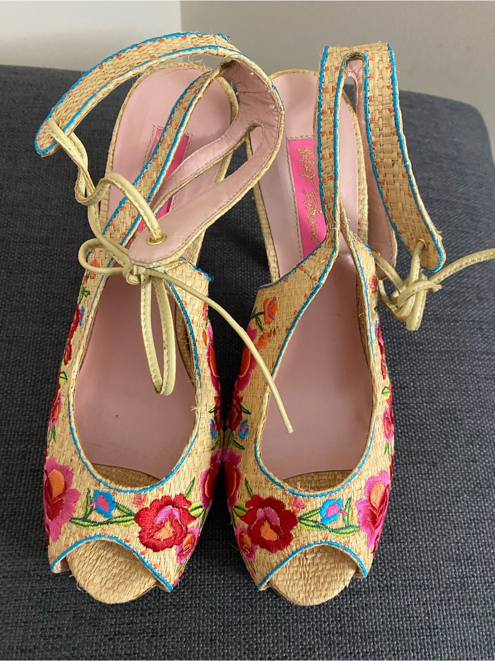 Floral Betsey Johnson Peep Toe Heels Size 6.5 Used